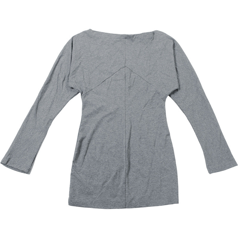 Women's Ruched Off-Shoulder Long Sleeve Mini Dress – Grey Cotton Casual Bodycon Dress - Image 7